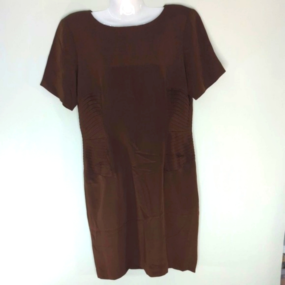 Madison Gray Vintage 100% Silk Shift Brown Midi Dress‎ Sz.8